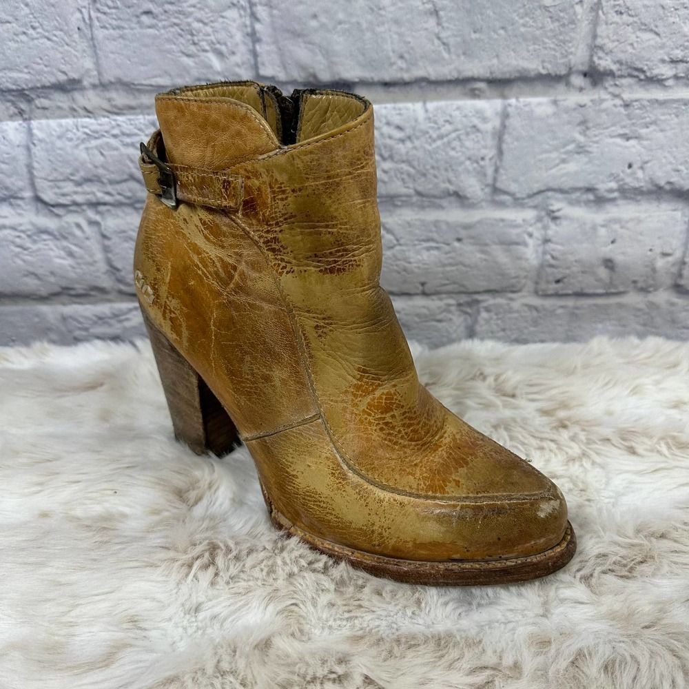 Bedstu Tan Rustic Isla Leather Heeled Ankle Boots Size 8